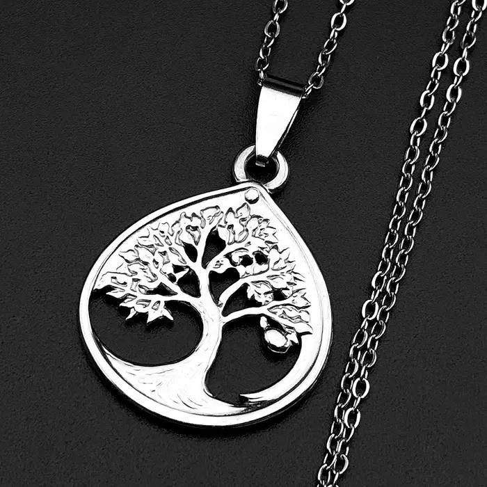 Collier pendentif arbre de vie pour femmes et hommes, en acier inoxydable, couleur argent, amulette