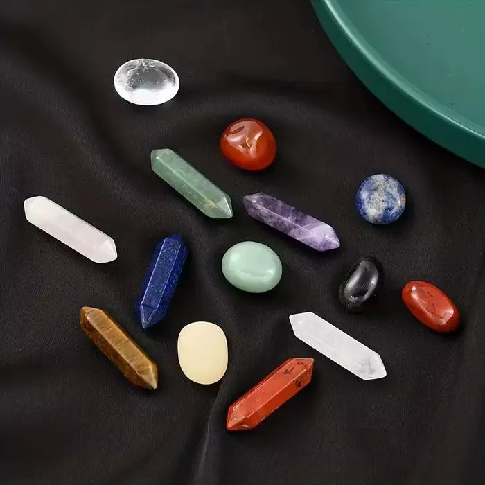 14 pièces/boîte pierre naturelle 7 Points de Chakra pilier en cristal ensemble coloré collier à fair