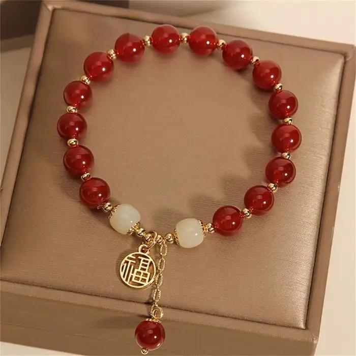 Bracelet de perles de Jade naturel rouge, amulette de luxe en pierres précieuses, accessoires de cha