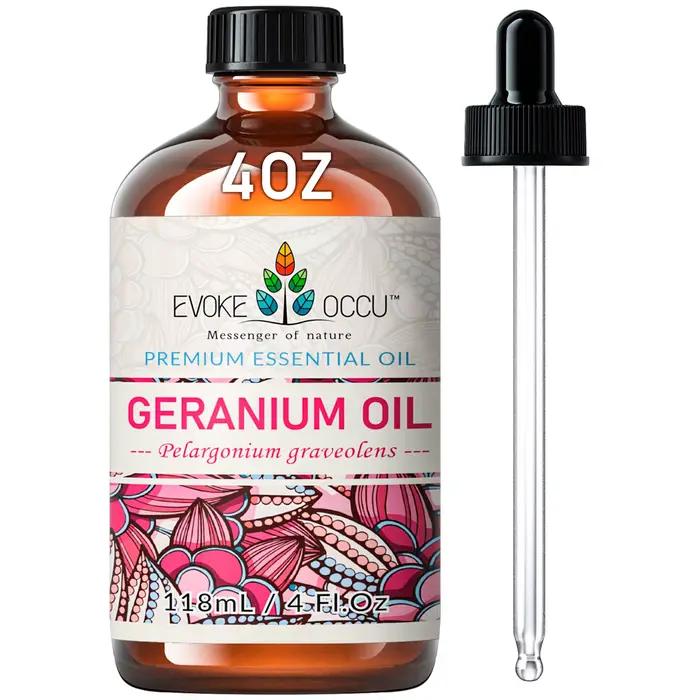 Huile de géranium OCCU EVOKE, 118ML/4 Fl. Oz. Huile essentielle florale pure pour parfum, bougies pa