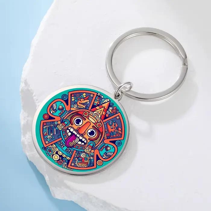 Dawapara – porte-clés avec calendrier solaire aztèque, Culture maya, richesse, Protection de Fortune