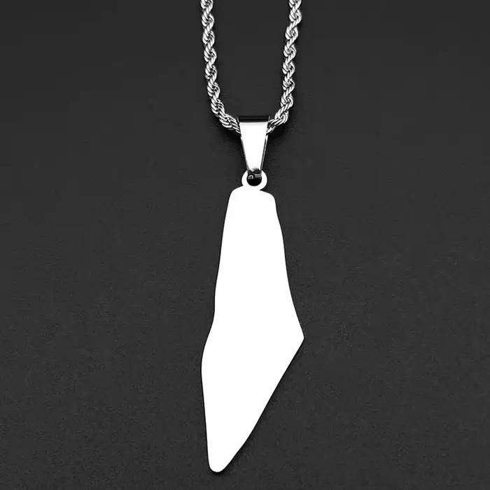Collier avec pendentif drapeau de la carte de la Palestine arabe islamique pour femmes et hommes, en acier inoxydable, couleur or, chaîne de pays palestinien, bijoux