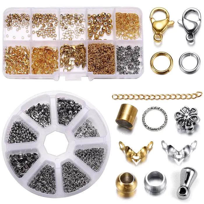 Kit de fabrication de bijoux en acier inoxydable, 352 – 950 pièces, fermoirs à homard, anneaux de saut, sertissages d'extrémité, fermoirs à perles pour bricolage
