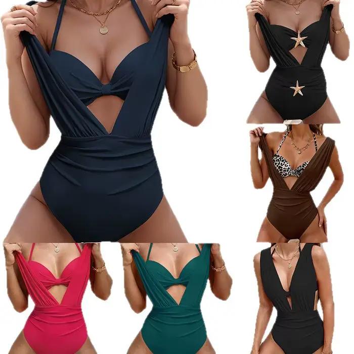 Maillot de bain 2026 pour femme, ensemble bikini dos nu, haut de maillot de bain une pièce à larges bretelles, taille haute