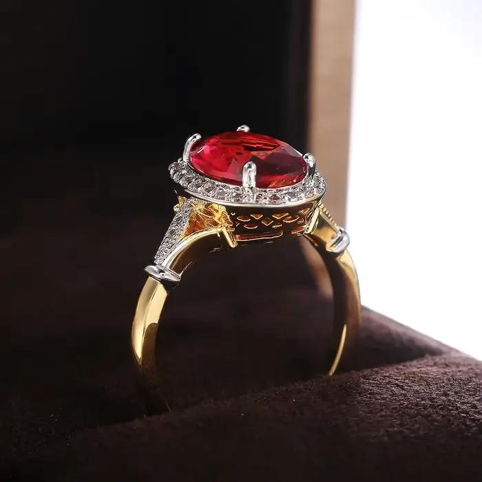 Bagues de luxe en zircone cubique rouge Rose pour femmes, couleur or, bijoux de luxe pour dames, pour fête, meilleur cadeau pour mère, bagues brillantes