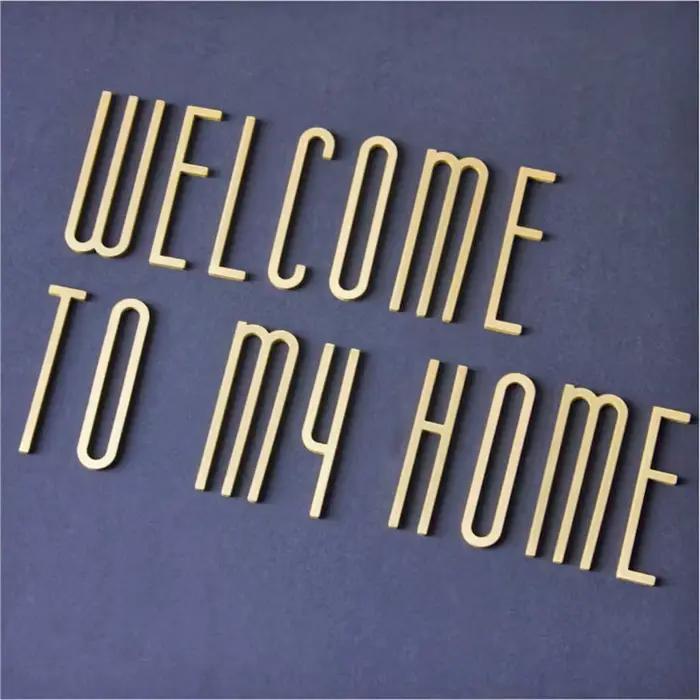 Plaque de porte en laiton, alphabet latin A-Z, lettre dorée, autocollant mural, nom de magasin de maison, lettres DIY, accessoire de salle en laiton 6cm/8cm/10cm