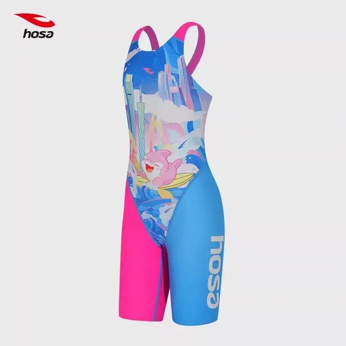 Combinaison de natation pour jeunes, recommandée par les entraîneurs, résistante au chlore, imprimée, longueur genou, pour entraînement professionnel