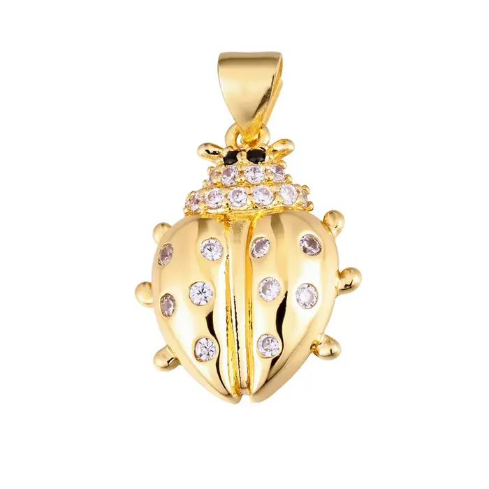 Pendentif micro-pavé zircon coccinelle plaqué or 18 carats, fournitures de fabrication de bijoux faits main DIY pour bracelets et colliers