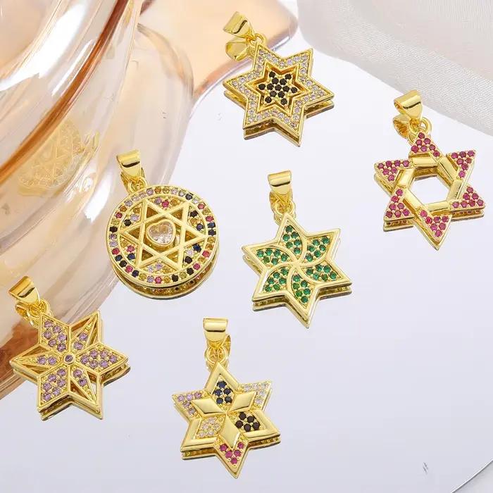 Juya – breloques étoile de David colorées plaquées or véritable 18K