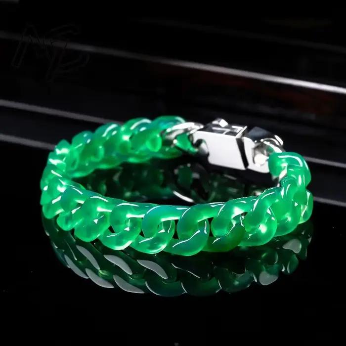 Bracelet et collier chaîne cubaine en onyx et jadéite