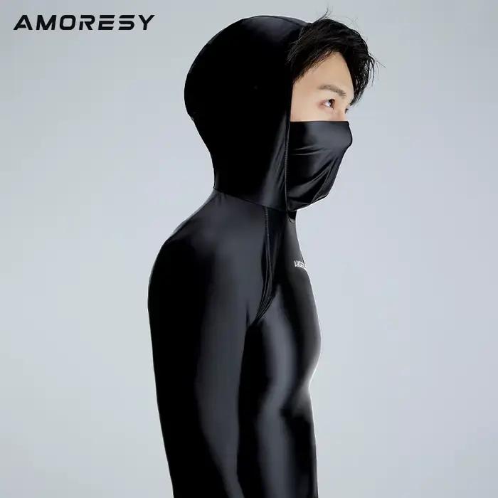 Maillot de bain sexy en soie pour hommes, lisse et brillant, pantalon serré, surf, séchage rapide, manches longues, haut à capuche, fitness, combinaisons respirantes