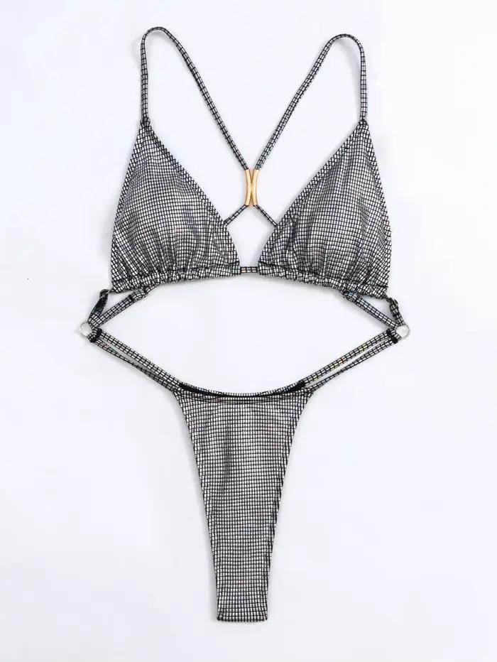 Maillot de bain une pièce en cuir PU, mini, extrême, brillant, culotte tanga, monokini, dos nu, amissié, coupe haute, pour femmes