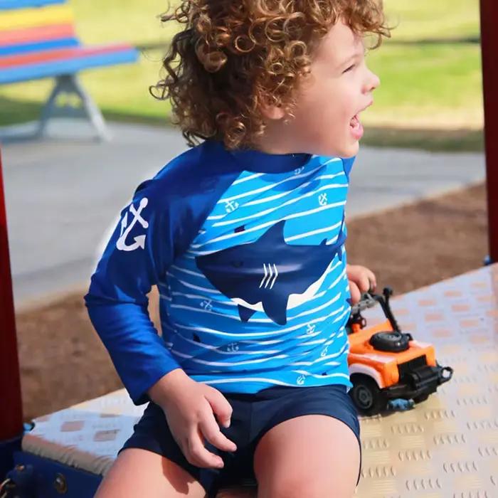 2025 garçons maillot de bain deux pièces ensemble 3 à 4 5 6 7 8 9 10 11 12 ans enfant en bas âge requin imprimé Infantil à manches longues enfants maillots de bain