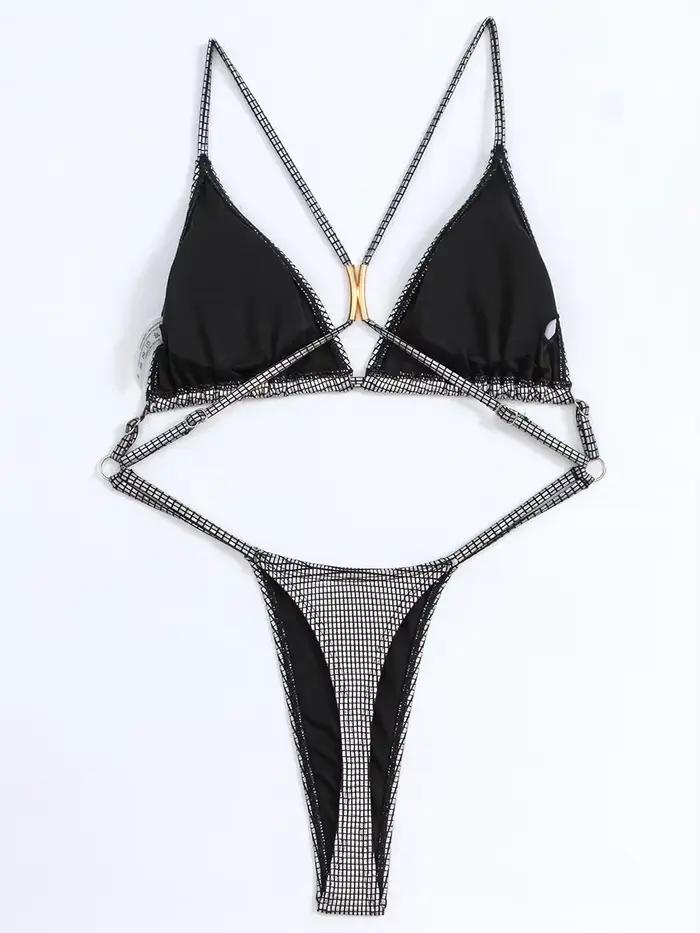 Cuir PU extrême Mini String Monokini croix dos nu femmes maillots de bain une pièce maillot de bain femme coupe haute maillot de bain bain