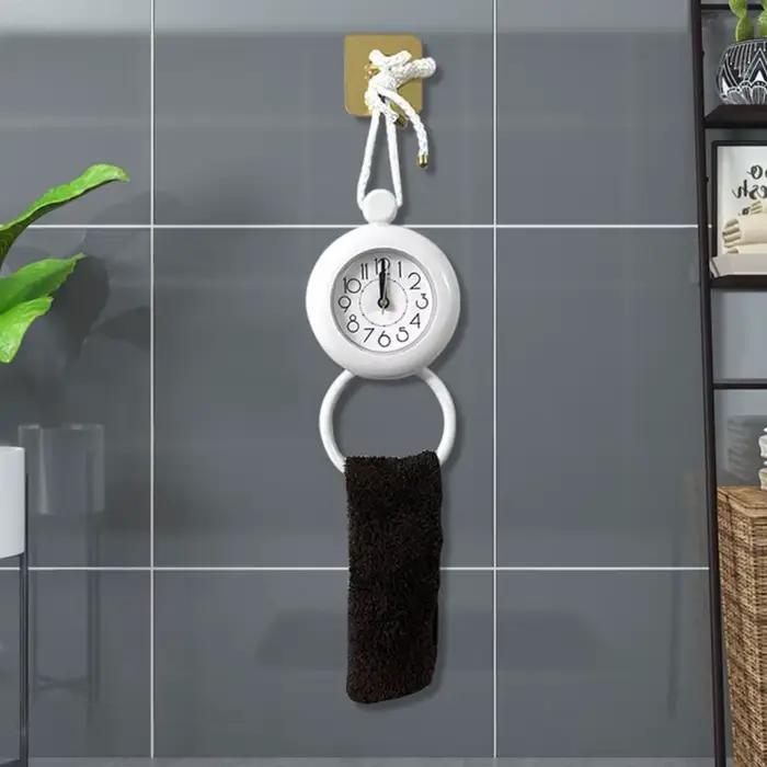 Horloge murale salle bain, horloge analogique ronde suspendue avec conception étanche, mécanisme à faible bruit, boîtier