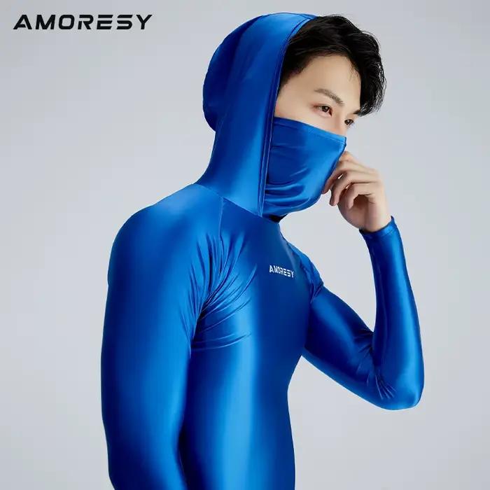 Maillot de bain sexy en soie pour hommes, lisse et brillant, pantalon serré, surf, séchage rapide, manches longues, haut à capuche, fitness, combinaisons respirantes