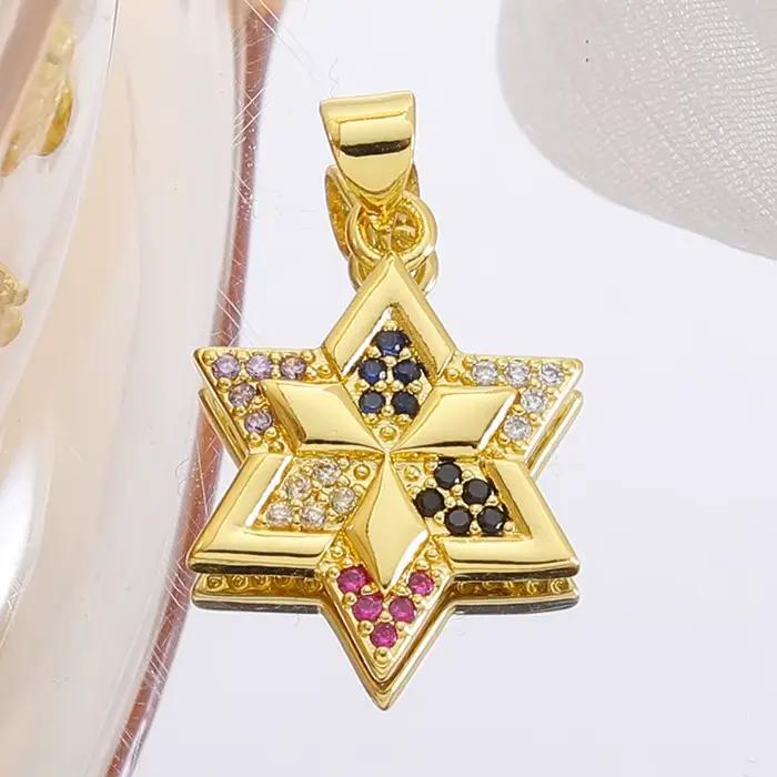 Juya – breloques étoile de David colorées plaquées or véritable 18K
