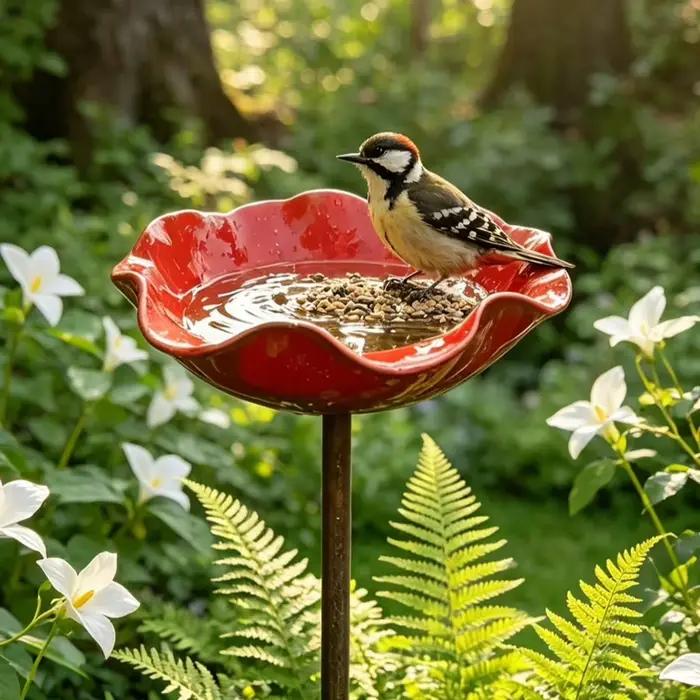 Bain et mangeoire pour oiseaux sur piquet, bol d'eau pour oiseaux, décoration de jardin extérieur, station de bain et d'abreuvement pour oiseaux sauvages, décoration de patio