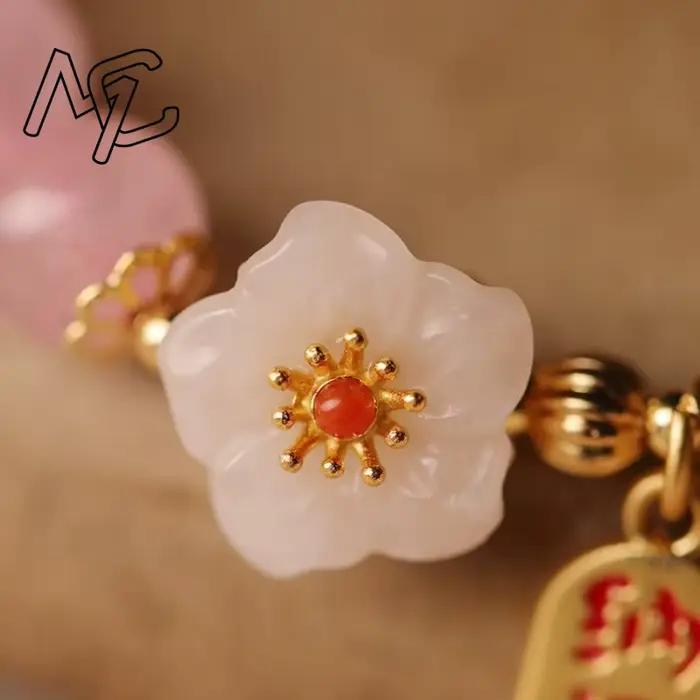 Bracelets en perles de cristal rose véritable