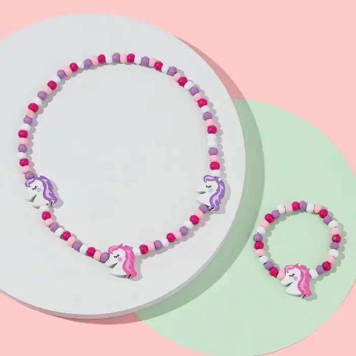 Ensembles de collier et bracelet CÔTÉ cinelle rouge pour filles, perles en bois naturel, motif de dessin animé mignon, cadeaux d'anniversaire, ensembles de bijoux à la mode