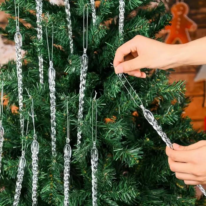 Barres de glace de Simulation de cristal, fil acrylique, bords de glace transparents, faux glaçon pour arbre de noël, accessoires de décoration de charme, 12 pièces