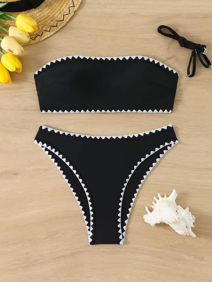 2026 Bandeau Bikinis noir maillot de bain femmes Sexy rembourré maillots de bain femme solide maillots de bain baigneurs natation natation Sui