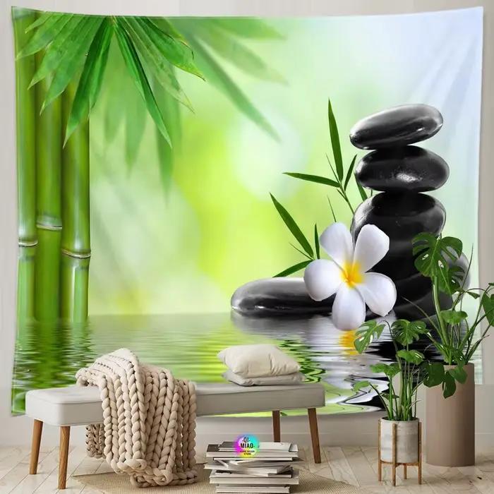 Zen chambre intérieur décoratif bambou coulant vert bambou bouddha méditation Spa tapisserie vert décoration murale vert décor à la maison