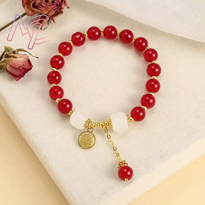 Bracelet de perles de Jade naturel rouge
