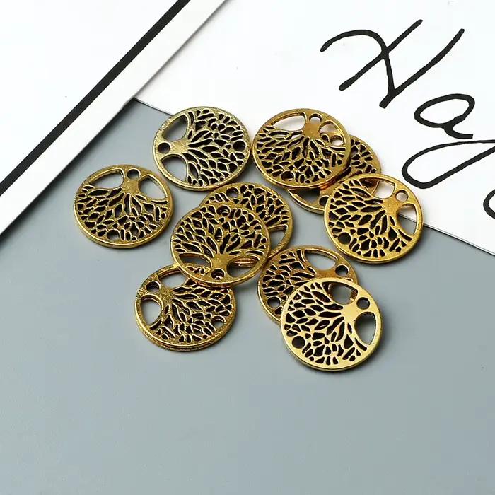 Pendentif Arbre de Vie Rond Creux Vintage Argenté pour Fabrication de Bracelets et Colliers DIY