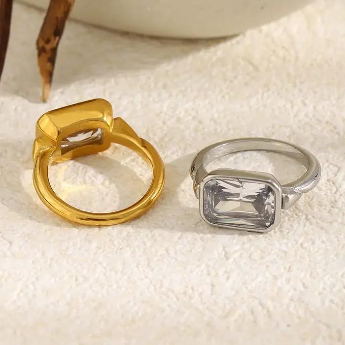 E.B.belle Bague fine créative et élégante en zircon carré, bijou anti-ternissement, incrustation or et argent, plaqué or