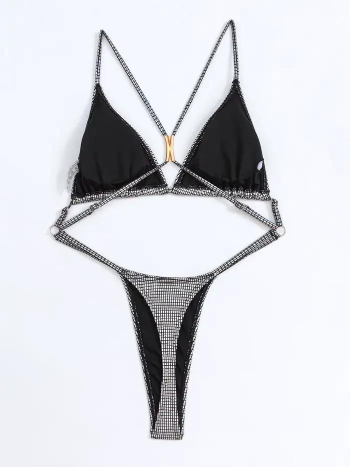 Maillot de bain une pièce en cuir PU, mini, extrême, brillant, culotte tanga, monokini, dos nu, amissié, coupe haute, pour femmes