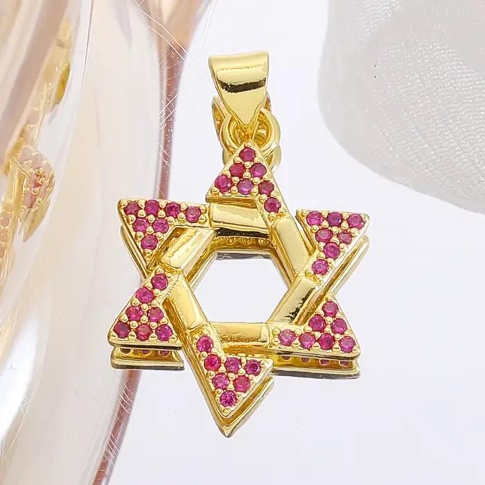 Juya – breloques étoile de David colorées plaquées or véritable 18K