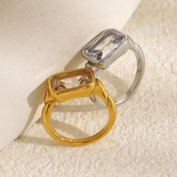 E.B.belle Bague fine créative et élégante en zircon carré, bijou anti-ternissement, incrustation or et argent, plaqué or