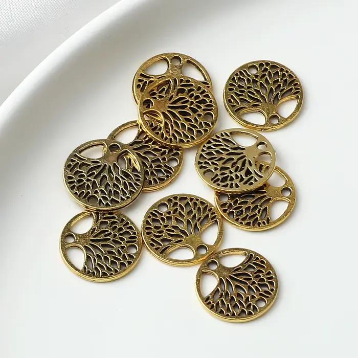 Pendentif Arbre de Vie Rond Creux Vintage Argenté pour Fabrication de Bracelets et Colliers DIY