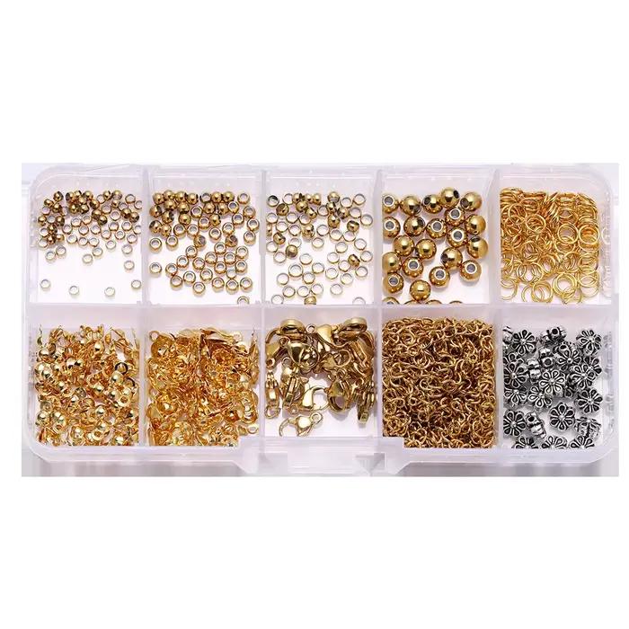 Kit de fabrication de bijoux en acier inoxydable, 352 – 950 pièces, fermoirs à homard, anneaux de saut, sertissages d'extrémité, fermoirs à perles pour bricolage