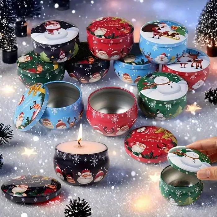 Pots de bougies de noël festifs, 10 pièces, boîtes en fer blanc en métal, 2.2oz, parfaits pour la fabrication de bougies, les décorations, les fêtes et les pots cadeaux