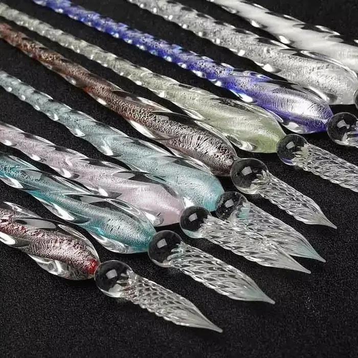 Stylo à tremper en verre de cristal, coffret cadeau, poudre d'or colorée, ensemble de stylos de Signature, papeterie créative, cadeaux pour amis, camarades de classe