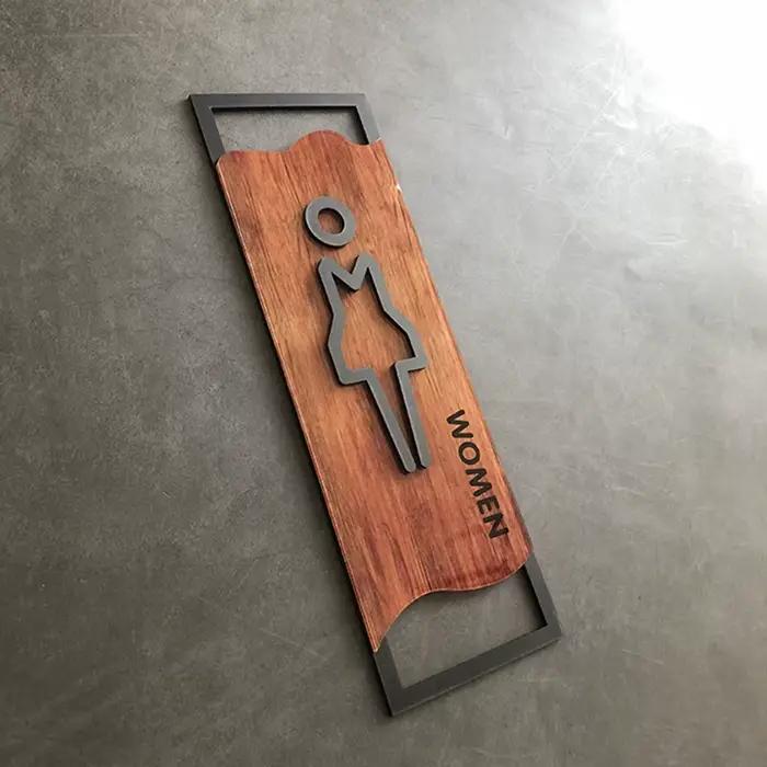 Panneau de porte d'entrée en bois pour chambre à coucher, autocollant mural de WC, signalisation de toilettes, plaque d'adresse