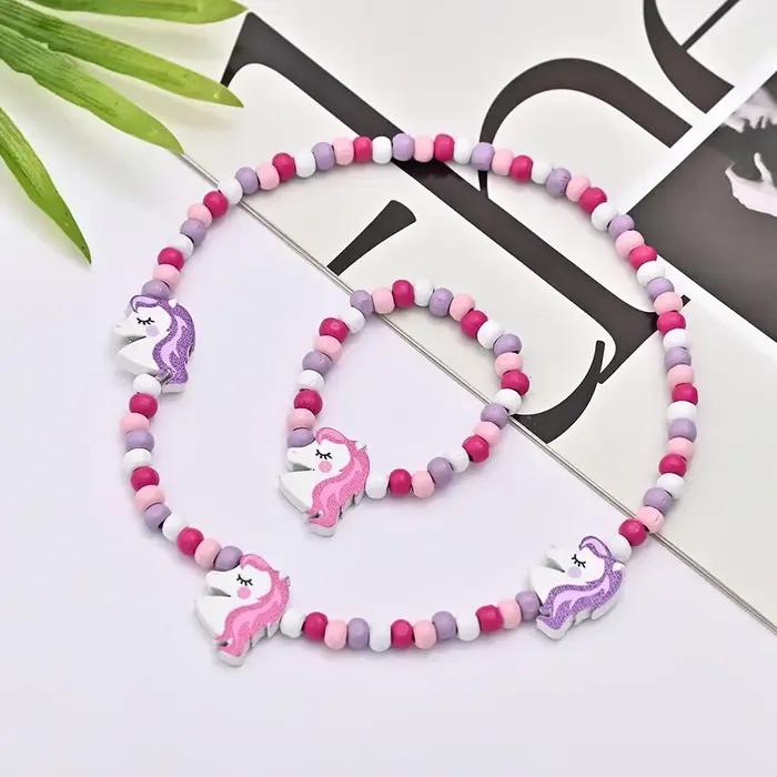 Ensembles de collier et bracelet CÔTÉ cinelle rouge pour filles, perles en bois naturel, motif de dessin animé mignon, cadeaux d'anniversaire, ensembles de bijoux à la mode