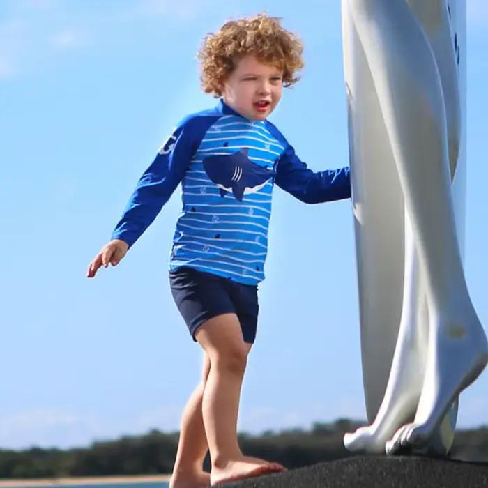 2025 garçons maillot de bain deux pièces ensemble 3 à 4 5 6 7 8 9 10 11 12 ans enfant en bas âge requin imprimé Infantil à manches longues enfants maillots de bain