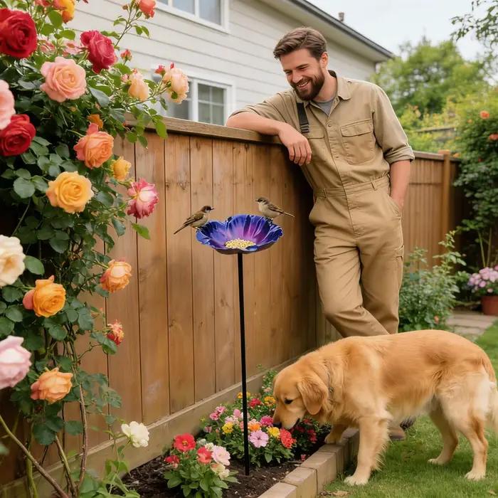 Bain d'oiseaux pour l'extérieur, bol pour bain d'oiseaux avec piquet de jardin, pour cour, jardin, patio, allée