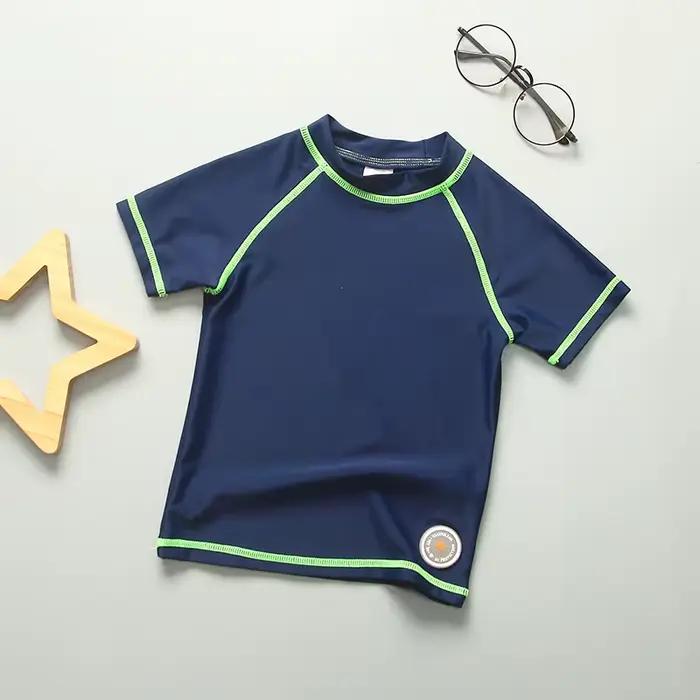Maillot de bain à manches courtes pour enfants, maillot de bain monochrome trempé, t-shirt UV pour la natation, Rashguard pour garçons et filles, maillot de bain pour enfants de 3 à 11 ans