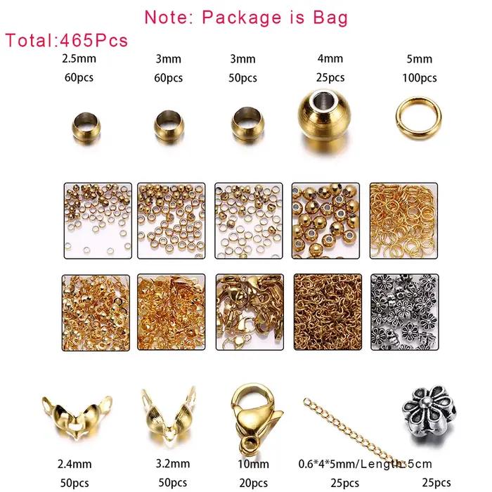 Kit de fabrication de bijoux en acier inoxydable, 352 – 950 pièces, fermoirs à homard, anneaux de saut, sertissages d'extrémité, fermoirs à perles pour bricolage