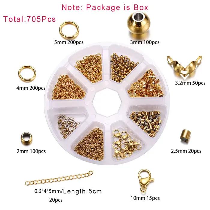 Kit de fabrication de bijoux en acier inoxydable, 352 – 950 pièces, fermoirs à homard, anneaux de saut, sertissages d'extrémité, fermoirs à perles pour bricolage