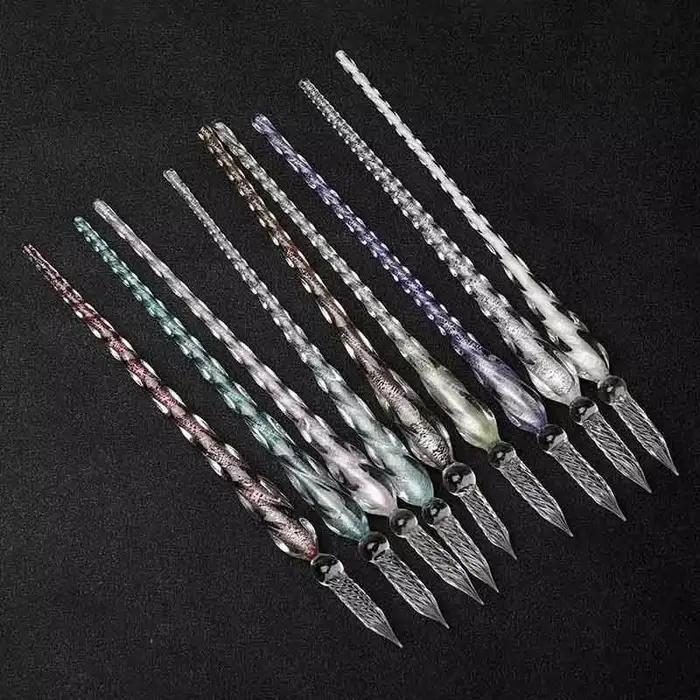Stylo à tremper en verre de cristal, coffret cadeau, poudre d'or colorée, ensemble de stylos de Signature, papeterie créative, cadeaux pour amis, camarades de classe