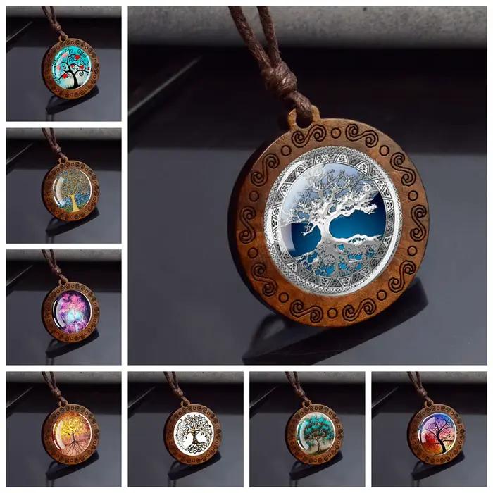 Collier Cabochon en verre arbre de vie