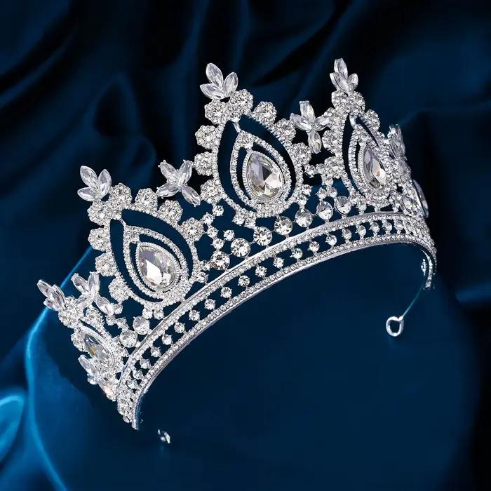 Couronne de mariage de luxe reine royale pour femmes, couleurs argentées, diadèmes de Banquet en cristal, Costume de fête, accessoires bijoux pour cheveux