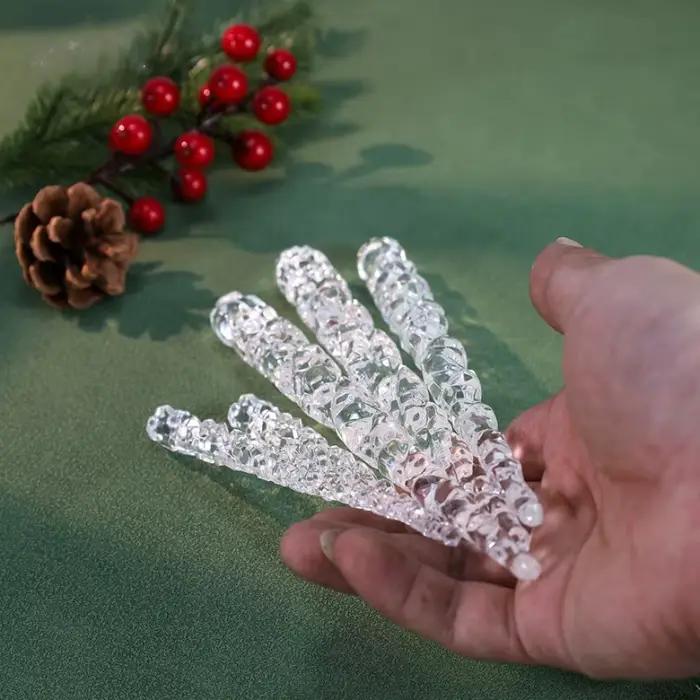 Barres de glace de Simulation de cristal, fil acrylique, bords de glace transparents, faux glaçon pour arbre de noël, accessoires de décoration de charme, 12 pièces