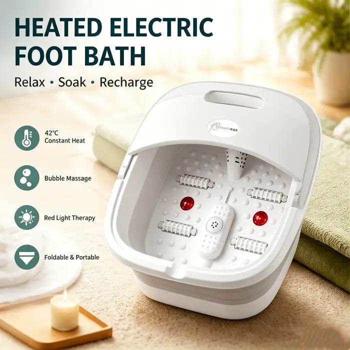 Bain de pieds électrique pliable chauffant avec thérapie par lumière rouge