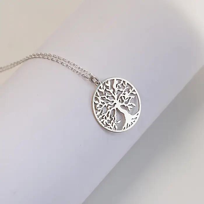 Arbre De vie pendentif collier en acier inoxydable pour femmes hommes couleur argent chaîne colliers bijoux